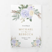 ダスティ パステル パープル フローラル オールインワン ウェディング 三つ折り招待状 (カバー)