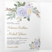 ダスティ パステル パープル フローラル オールインワン ウェディング 三つ折り招待状 (内部最初)