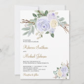 ダスティ パステル パープル フローラル オールインワン ウェディング 招待状 (正面)