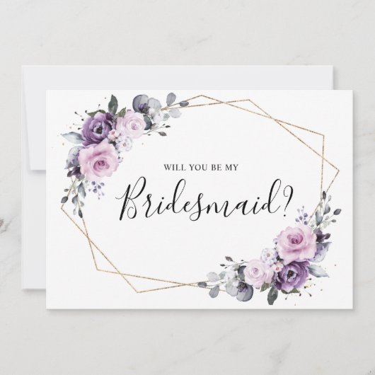 ダスティ・パープルの幾何学的な君は僕の花嫁になる 招待状 (正面)