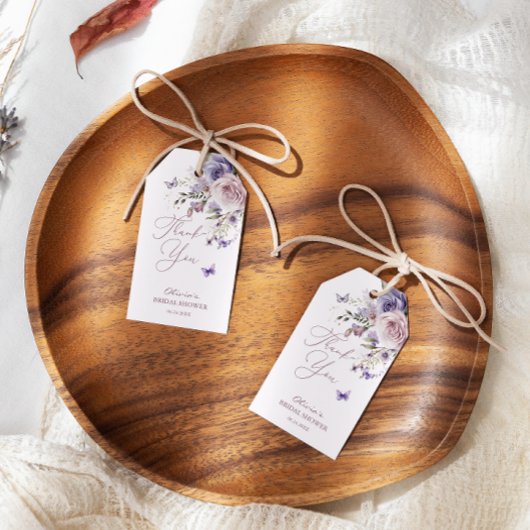 ダスティ パープル バタフライ フラワル ギフトタグ