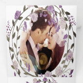 ダスティ パープル ピオニー フラワーリース ウェディング 三つ折り招待状 (内部最初)