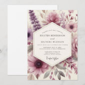 ダスティ パープル フローラル ロマンス ウェディング 招待状 (正面/裏面)