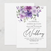 ダスティ パープル モーブ ライラック フローラル ガーデン ウェディング 招待状 (正面/裏面)