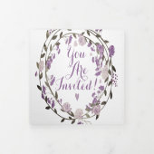 ダスティ パープル 牡丹 フラワーリース ウェディング 三つ折り招待状 (カバー)