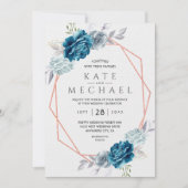 ダスティ·ブルー·アンド·ネイビー·フローラエレガント 招待状 (正面)
