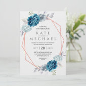 ダスティ·ブルー·アンド·ネイビー·フローラエレガント 招待状 (スタンド正面)
