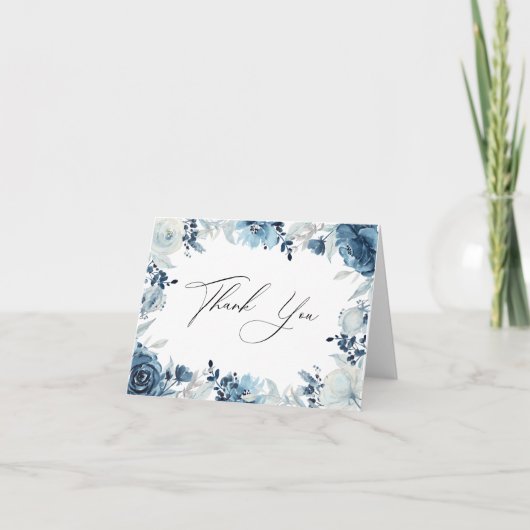 ダスティ·ブルー·ネービー·フローラありがとう サンキューカード (正面)