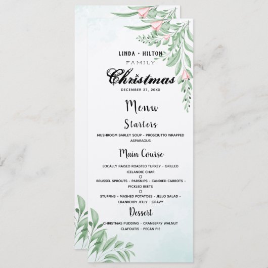 ダスティ・ブルー・ユーカリプタス・ファミリー・クリスマス・ディナー メニュー (正面/裏面)