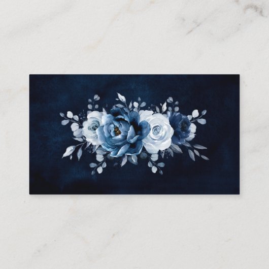 ダスティ・ブルー・石板・ネイビー・フローラ・シッ結婚クズのウェブサイト エンクロージャーカード (裏面)