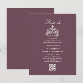 ダスティ プラム ホワイト ライン アート ウェディング ディテール エンクロージャーカード