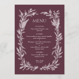 ダスティ プラム ホワイト ライン アート ボタニカル ウェディング メニュー
