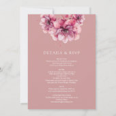 ダスティ ローズ ウォーターカラー フラワー オールインワン ウェディング 招待状 (裏面)
