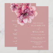 ダスティ ローズ ウォーターカラー フラワー オールインワン ウェディング 招待状 (正面/裏面)