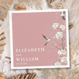 ダスティ ローズ エレガント シノワズリー フラワー ウェディング スタンダードカクテルナプキン