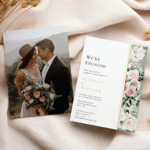 ダスティ ローズ ゴールド セージ ヴィンテージ フォト ウェア エンゲイジド 招待状