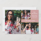 ダスティ ローズ ゴールド 卒業式 3枚の写真 卒業のお知らせ 案内状 (正面)