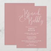 ダスティ ローズ ピンクのブランチとバブル ブライズ シャワー 招待状 (正面/裏面)
