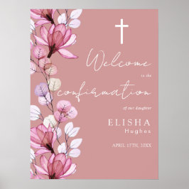 ダスティ ローズ ピンクの花の確認歓迎サイン ポスター