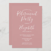 ダスティ ローズ ピンク エレガント スクリプト 退職パーティー 招待状 (正面/裏面)