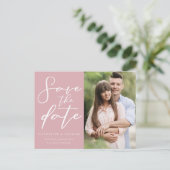 ダスティ ローズ ピンク カップル フォト セーブ ザ デート 案内ポストカード (スタンド正面)