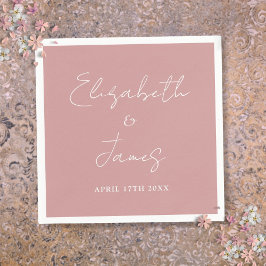 ダスティ ローズ ピンク モダン ミニマリスト スクリプト ウェディング スタンダードカクテルナプキン