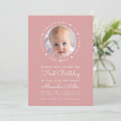 ダスティ ローズ フォト ガール バースデー リトル スイートハート 招待状 (スタンド正面)
