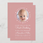 ダスティ ローズ フォト ガール バースデー リトル スイートハート 招待状 (正面/裏面)