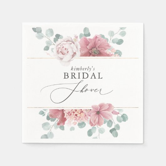 ダスティ ローズ フラワーベイビー / ブライダル シャワー ナプキン スタンダードカクテルナプキン (正面)