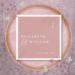 ダスティ ローズ ミニマリスト エレガント モノグラム ウェディング スタンダードカクテルナプキン