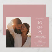 ダスティ ローズ モダン ミニマリスト ウェディング フォト セーブザデート (正面/裏面)