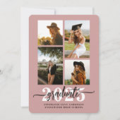 ダスティ ローズ 4 フォト コラージュ 卒業発表 招待状 (正面)
