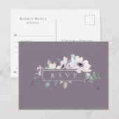 ダスティ ヴァイオレット フラワー ウェディング RSVP 曲リクエスト インビテーションポストカード (正面/裏面)