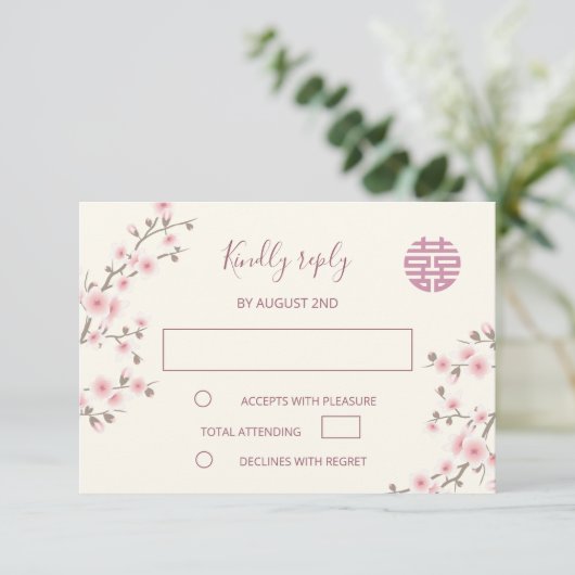 ダスティPInkさくらんぼブロッサム中国のRSVP結婚's 出欠カード (スタンド正面)