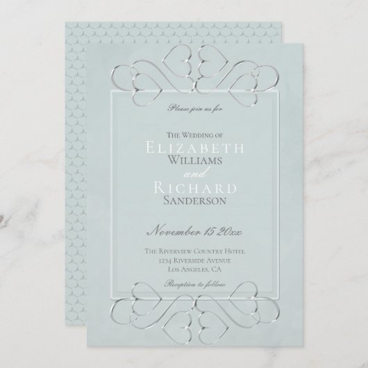 ダステエレガントィ·ブルー·ロマン結婚ティックズ 招待状 (正面/裏面)