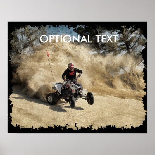 ダストクラウド内の未舗装道路のATV （エッジ付き） ポスター (正面)