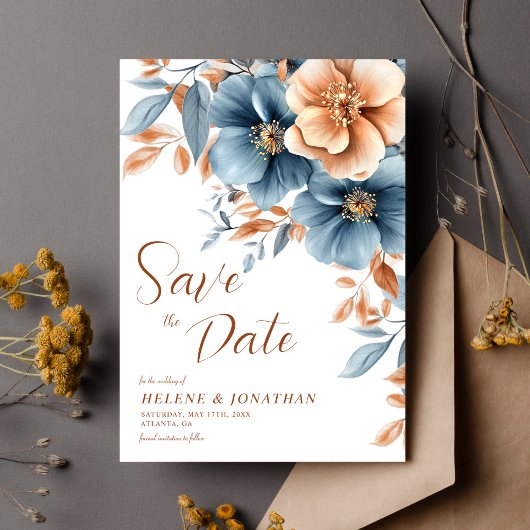 ダストブルーテラコッタガーデンエレガントな結婚式 セーブザデート