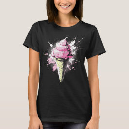 ダストレスアブストラクトピンクアイスクリームスプラッターレディース Tシャツ