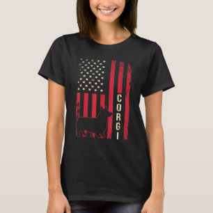 ダストレスレトロアメリカ国旗コーギードッグ Tシャツ