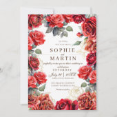 ダストレッドローゼス金ゴールド結婚フラワー 招待状 (正面)