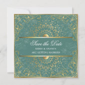 ダズリンググリーン＆ゴールドの結婚式の日を保存して 招待状 (正面)