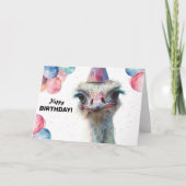 ダチョウおもしろいバカラフルルーンハットハッピーバースデー カード (正面)