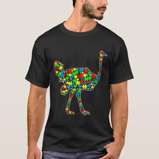 ダチョウおもしろいパズル動物自閉症に対する認識 Tシャツ (正面)