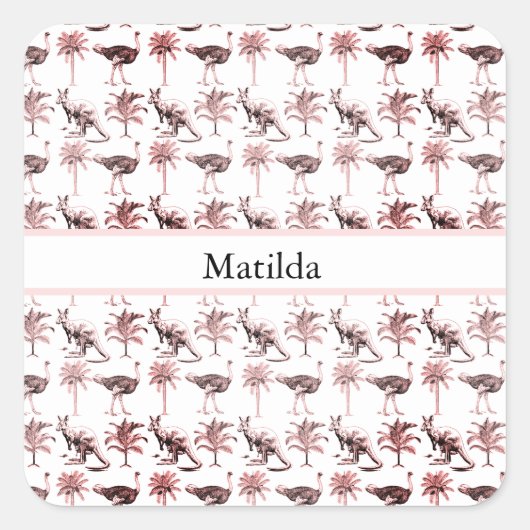 ダチョウとカンガルー、カスタマイズ可能 スクエアシール (正面)