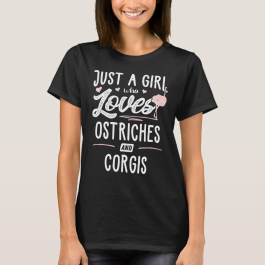 ダチョウとコーギーが大好きな女の子 Tシャツ (正面)