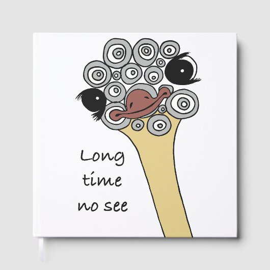 ダチョウの落書きデザインの箔押しゲストブック「Long Time」 ゲストブック (正面)