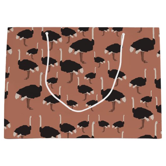 ダチョウイラストレーション模様 ラージペーパーバッグ (正面)
