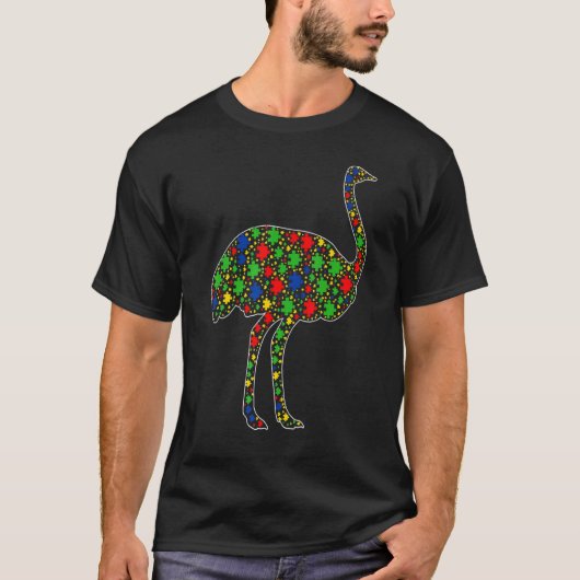 ダチョウ動物パズル画自閉症意識 Tシャツ (正面)