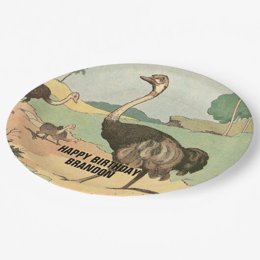 ダチョウ家族の子どもたちのパーティー ペーパープレート (アングル)