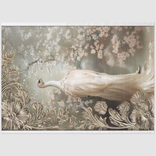 ダチョウ白エテリアアートデコ装飾フローラ 薄葉紙 (正面)